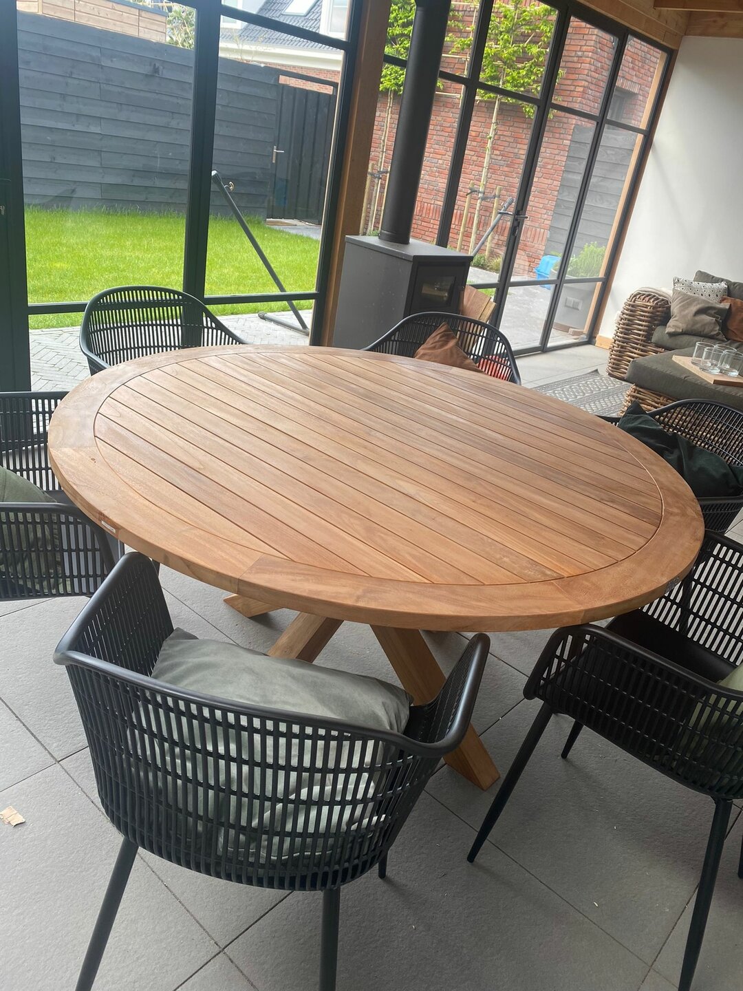 Teak tuintafel rond 3D matrixpoot &Oslash;150cm