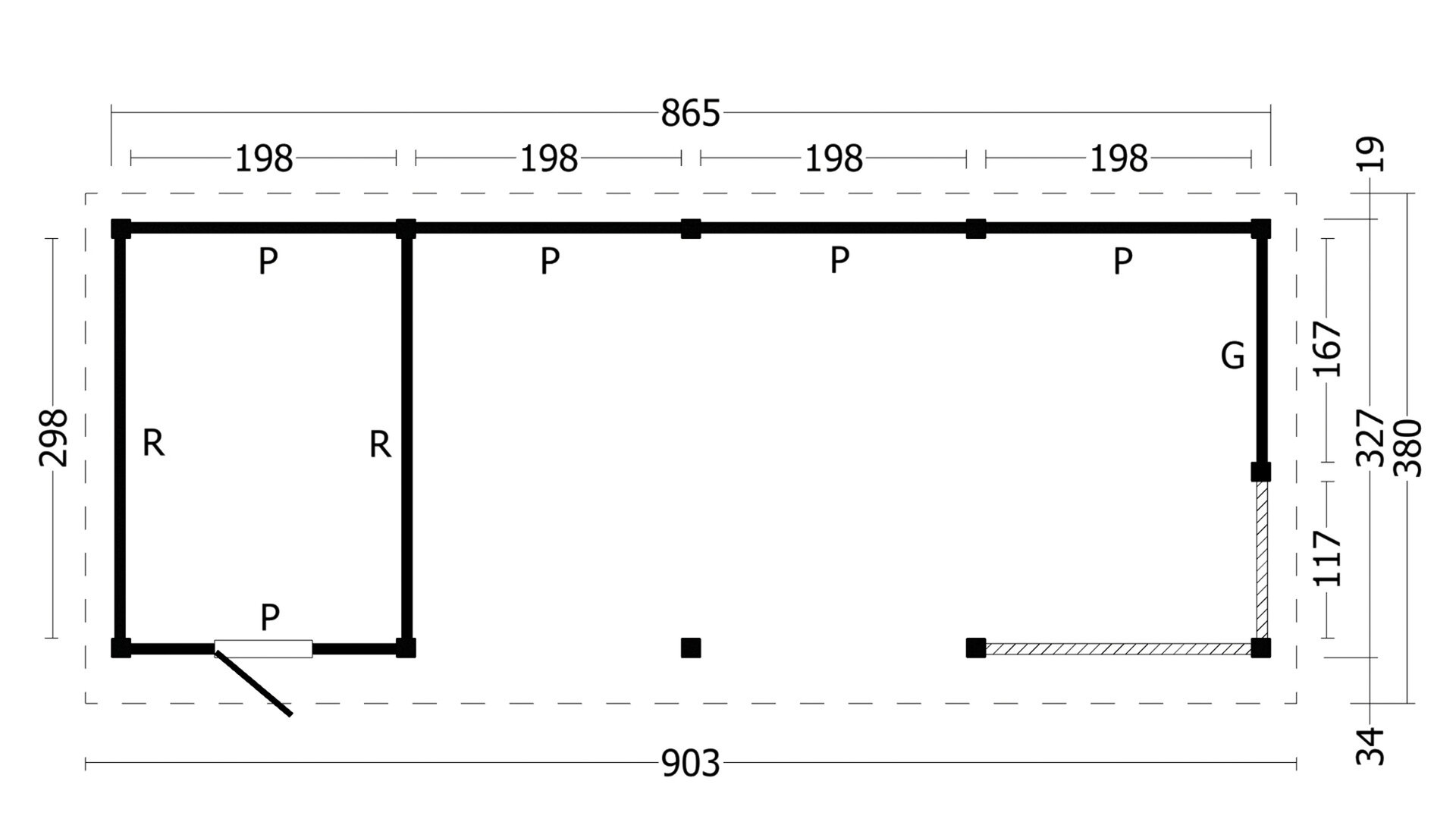 Overkapping Plat dak Oslo L &ndash; Type 10 zwarte wanden