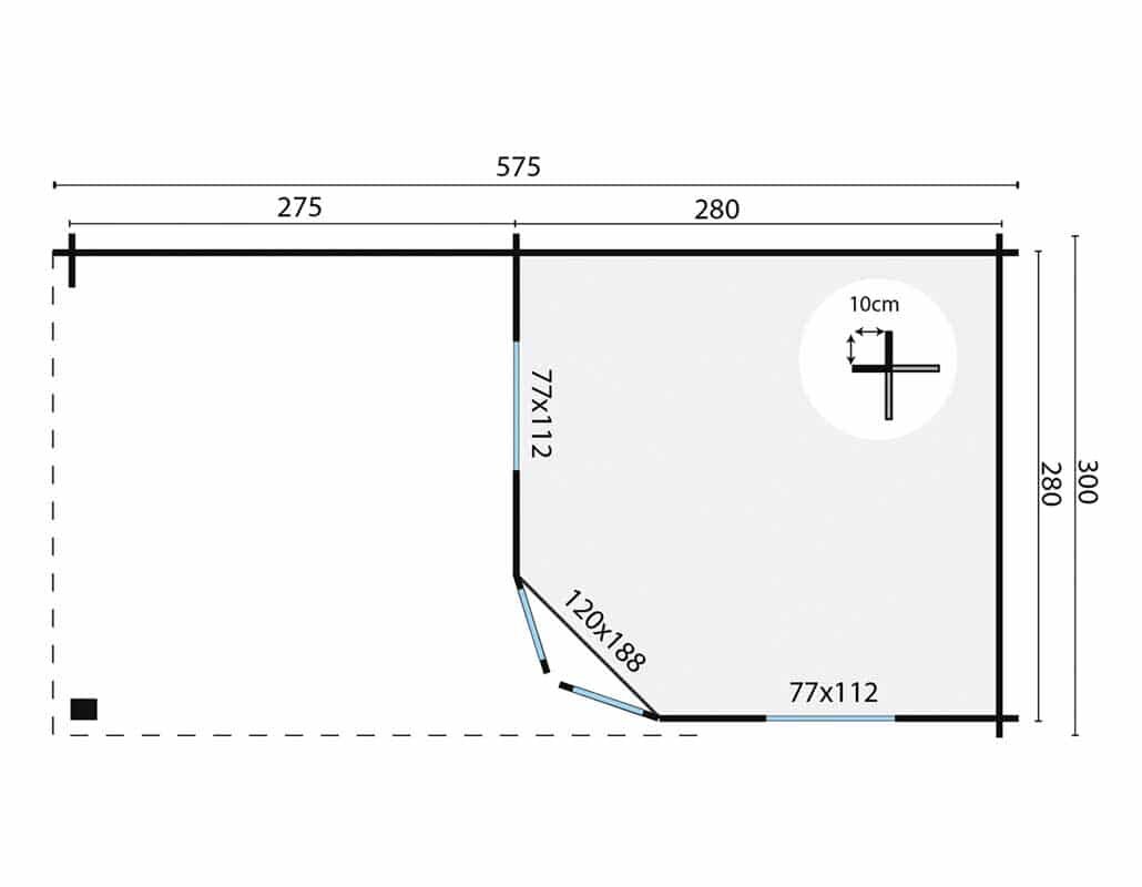 Blokhut Markku met overkapping 575 x 300 x 271 cm Wanddikte 28 mm