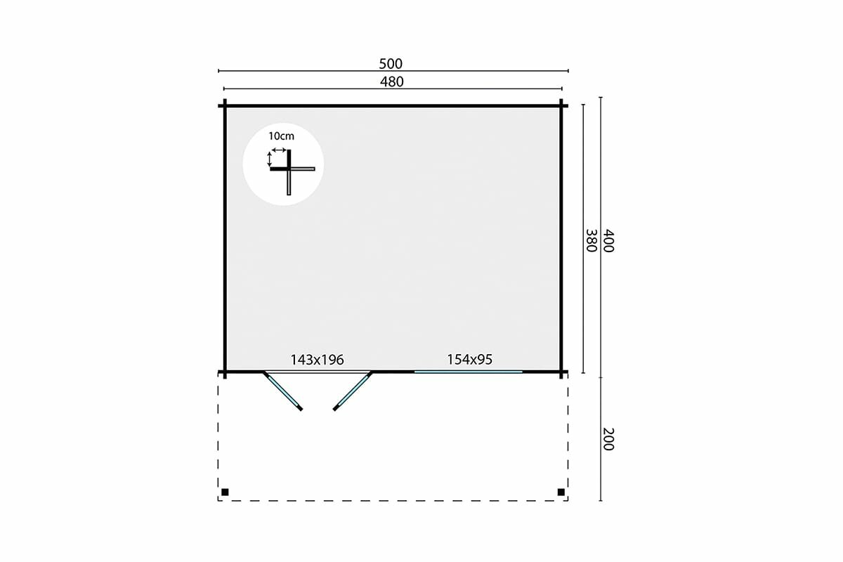 Blokhut Kristan 500x400 cm + luifel 200 cm