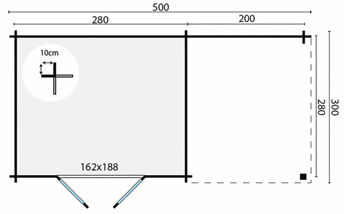 Blokhut Dora met overkapping 500 x 300 x 217 cm Ge&iuml;mpregneerd Wanddikte 28 mm