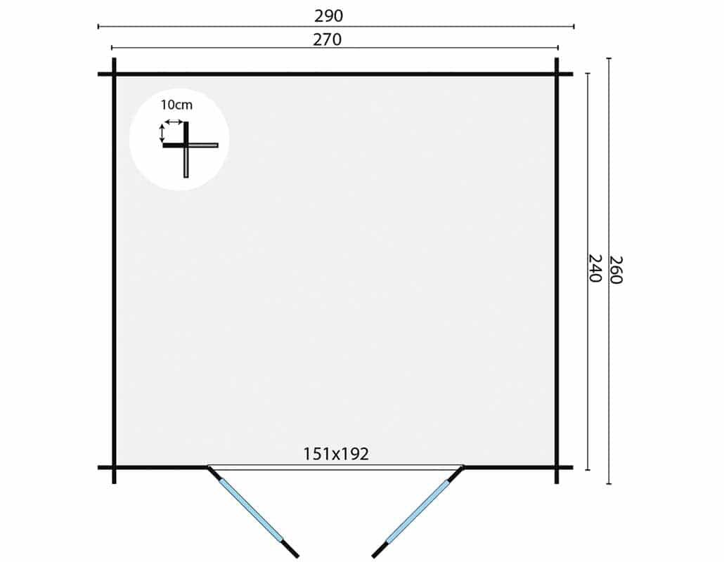 Blokhut Mila 290 x 260 x 222 cm Wanddikte 28 mm