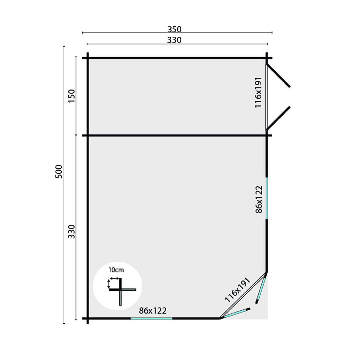 Blokhut Helge 500 x 350 x 222 cm - Tuinhuis 