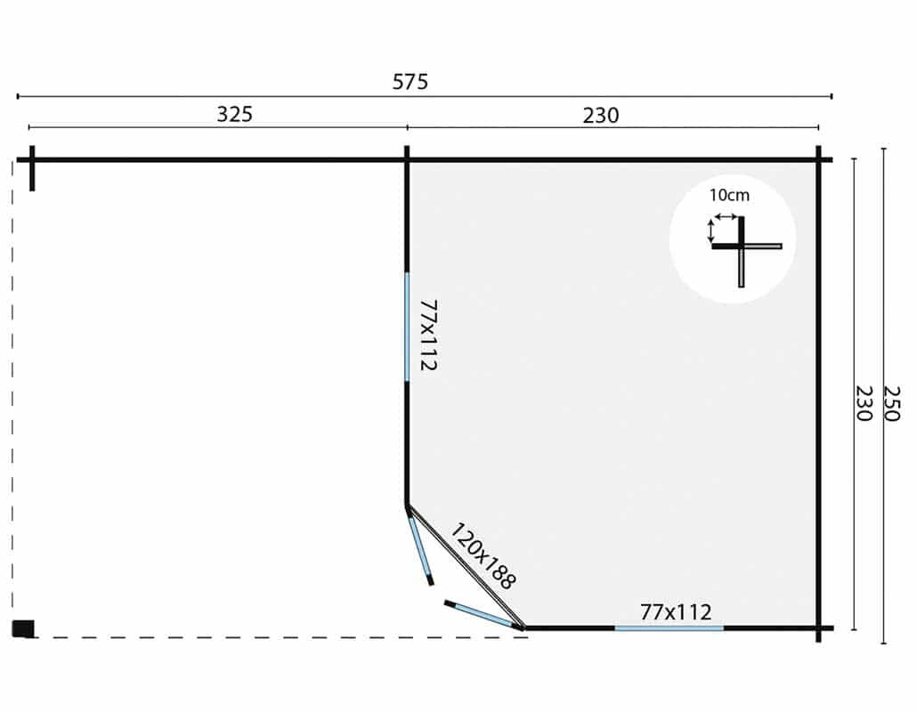 Blokhut Niklas met overkapping 575 x 250 x 259 cm Wanddikte 28 mm