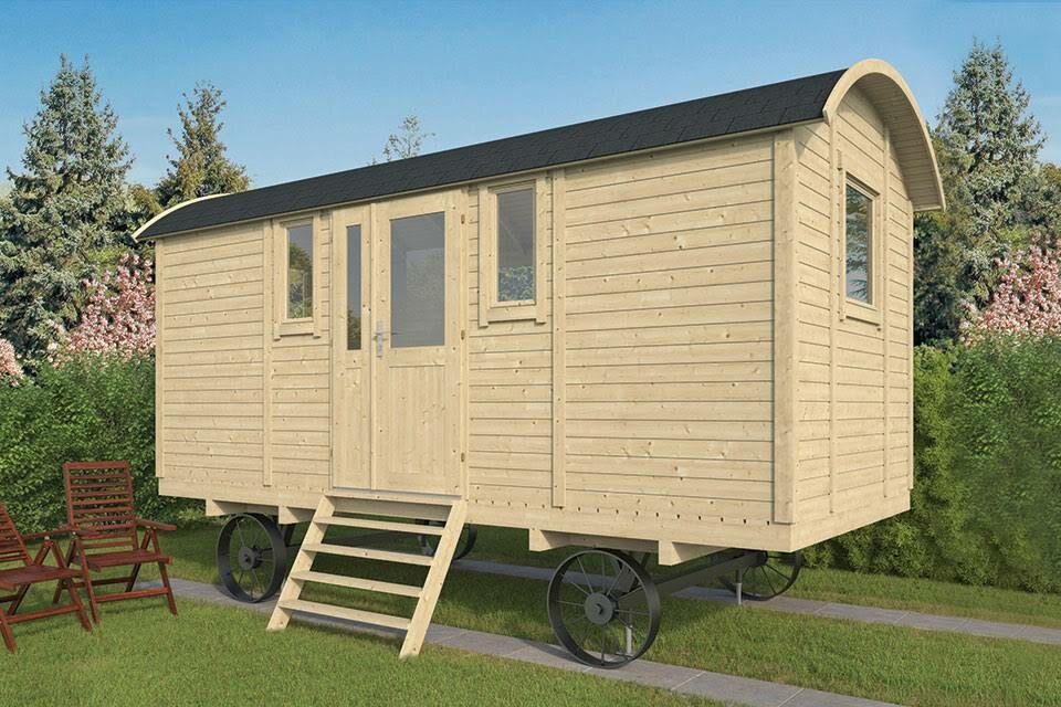 Pipowagen Onbehandeld Vuren 480 x 240 x 319 cm met zijdeur - Zigeunerwagen Patricia