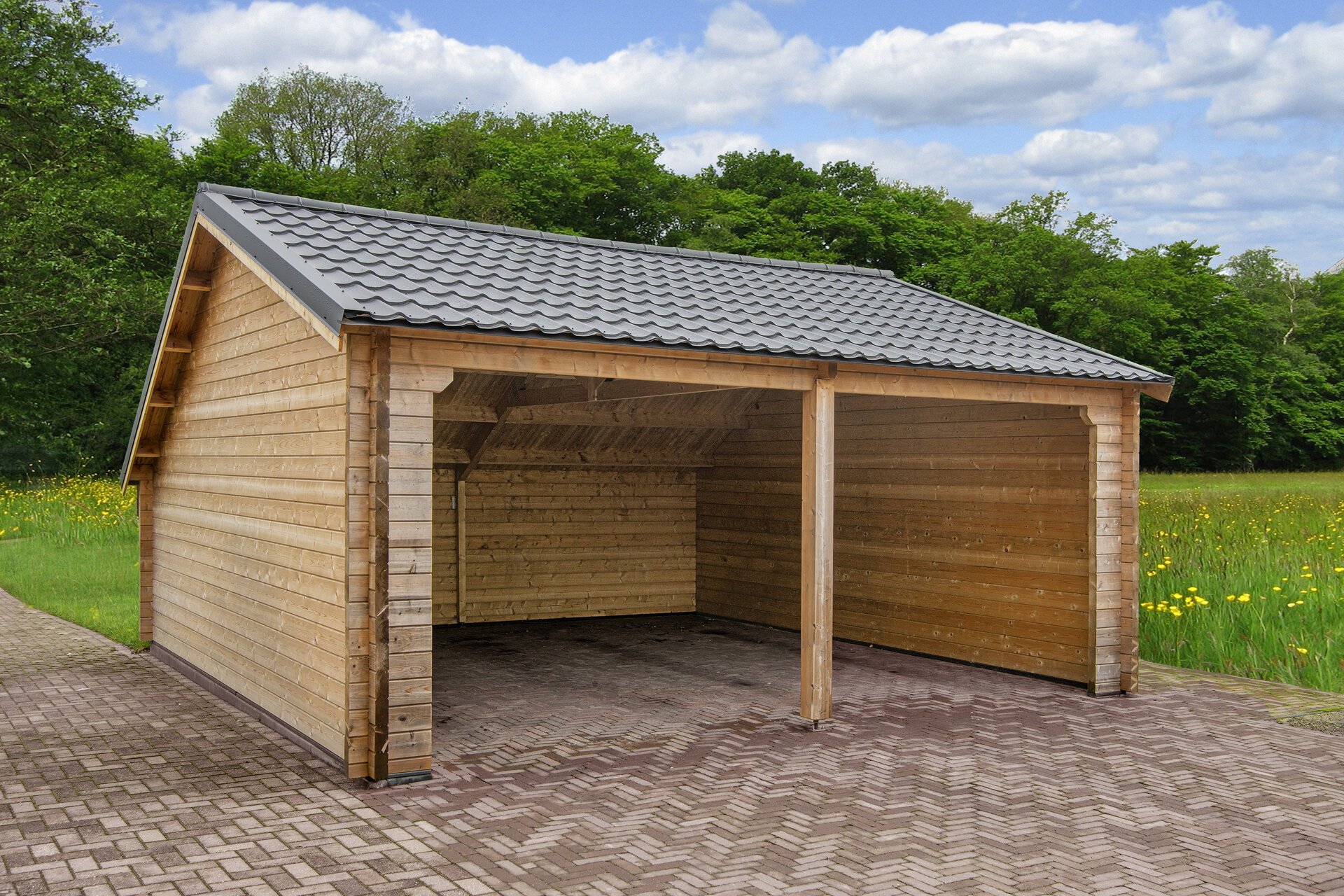 Houten Garage Kapschuur Nysse 600 x 600 cm Wanddikte 70 mm