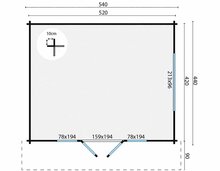 Blokhut Newcastle 540 x 440 x 276 cm + Luifel 90 cm Wanddikte 58 mm