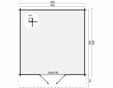 Blokhut Torrent 400 x 400 x 236 cm + Luifel 70 cm Wanddikte 34 mm