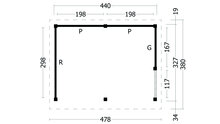 Overkapping plat dak Oslo L Type 3 Lariks Douglas Geschaafd 478 x 380 x 272 cm - Zwarte Wanden