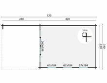 Blokhut Skeg met overkapping 720 x 340 x 243 cm Wanddikte 44 mm