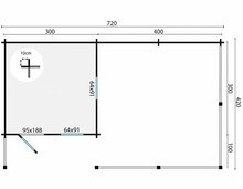 Blokhut Ragna onbehandeld 720 x 420 x 262 cm Wanddikte 40 mm