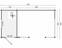 Blokhut Kapschuur Selma 578 x 350 x 279 cm Wanddikte 40 mm