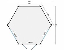 Blokhut Nora 354 x 316 cm Prieel zeskantig Wanddikte 34 mm