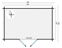 Blokhut Minimodern onbehandeld 300 x 200 x 223 cm Wanddikte 28 mm