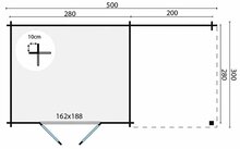 Blokhut Dora met overkapping 500 x 300 x 217 cm Ge&iuml;mpregneerd Wanddikte 28 mm