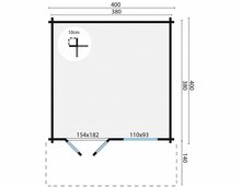 Blokhut Stian 400 x 400 x 250 cm + Luifel 140 cm Wanddikte 58 mm