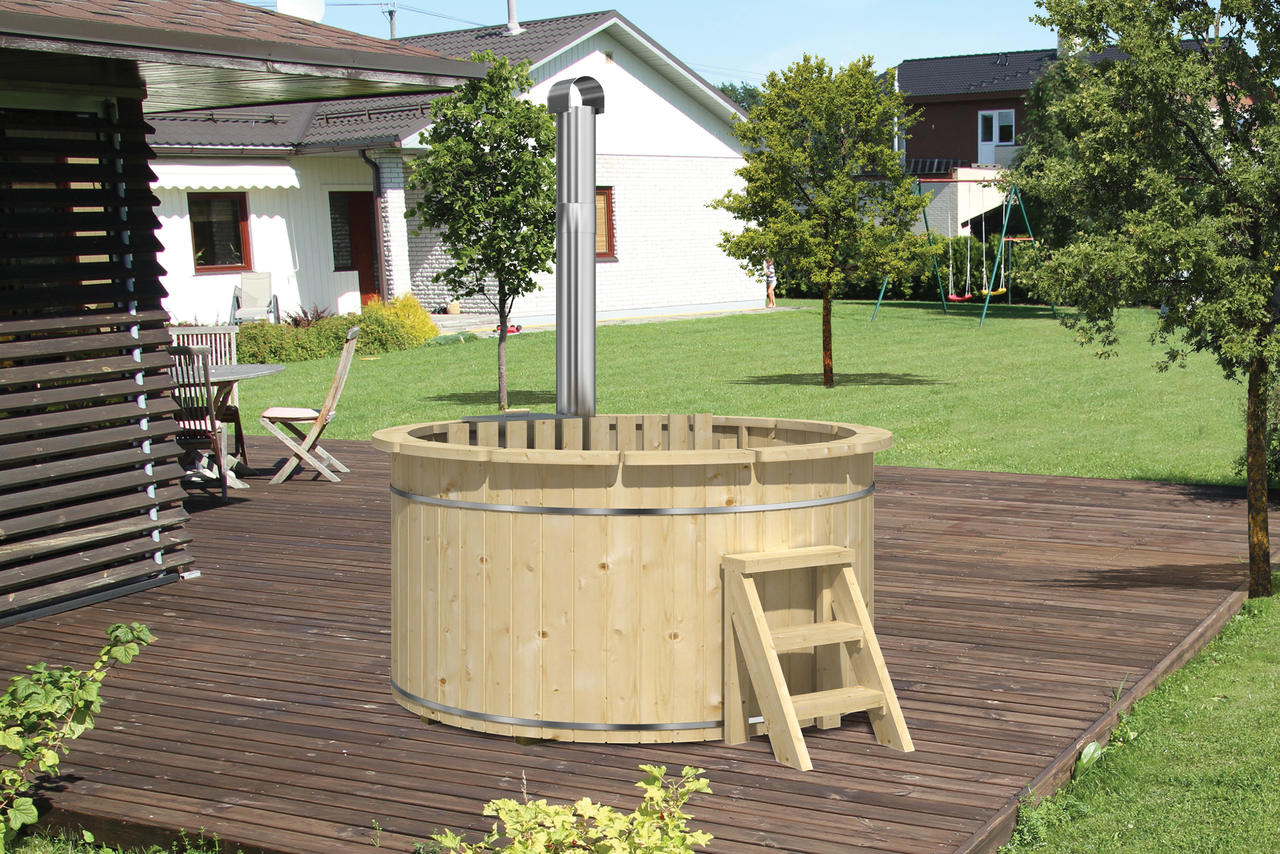 Hottub / Spa vurenhout ø200xH105cm met interne aluminium kachel