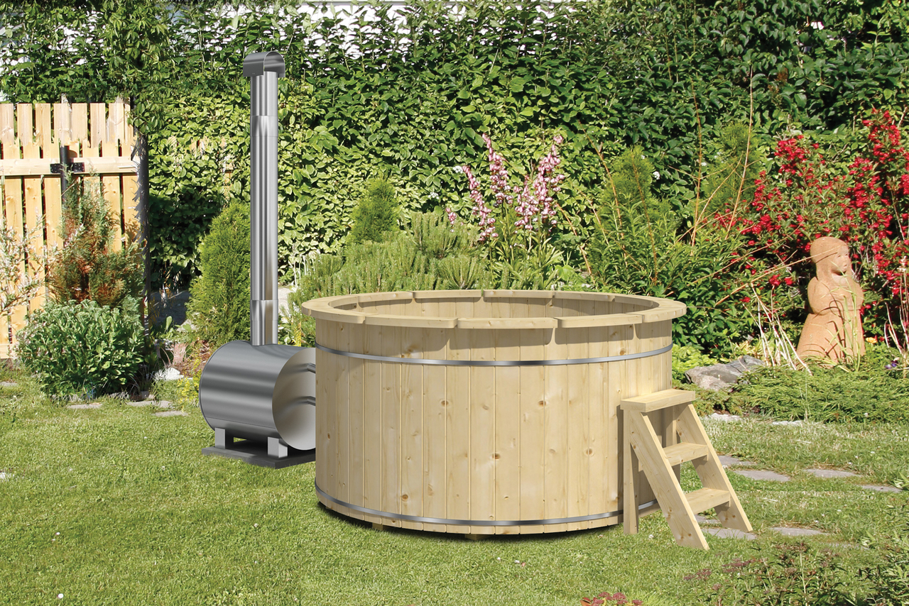 Hottub / Spa vurenhout ø200xH105cm met externe aluminium kachel