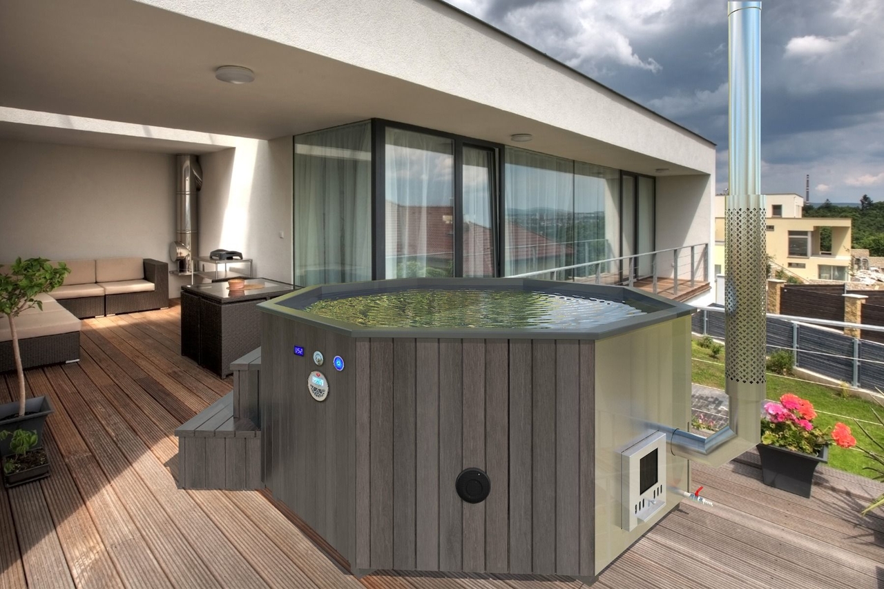 Hottub thermowood met polyester binnenbak - Spa Deluxe Octa ø260cm