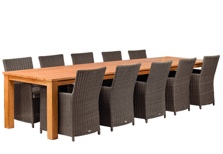 Nadenkend soort Vermenigvuldiging Ga voor de complete set: Hardhouten tuintafel van 4 meter + 8 wicker  stoelen bruin + hardhout olie - Countrywood