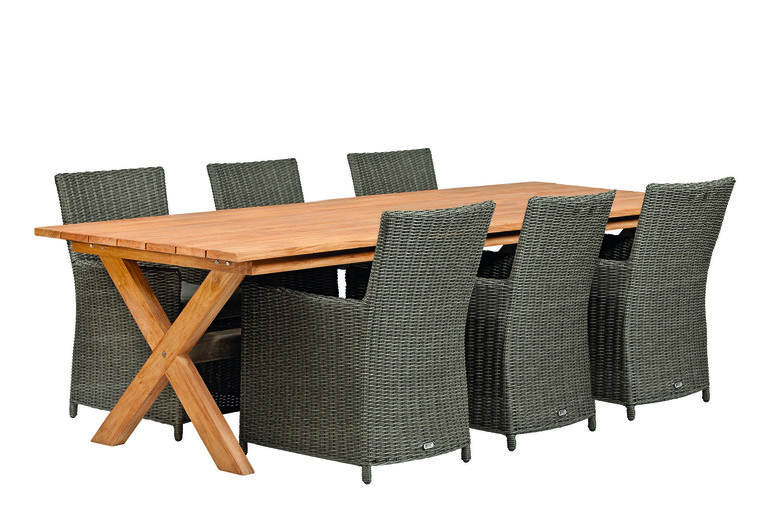 Ga voor de complete set: Hardhouten tuintafel van 3,5 meter + wicker stoelen bruin + hardhout olie Countrywood